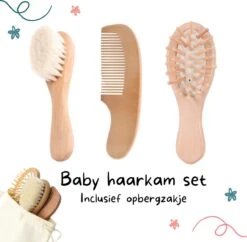 Baby Borstel - Baby Haarborstel - Baby Verzorging Set - Baby Borstel En Kam - Houten Baby Kam - Haarborstel Set - Babyshower Gift- Baby Verzorgingsproducten - Baby Kam - Kraamcadeau