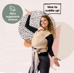 Cuddie Baby Draagdoek - Premium Organic Baby Draagdoek Gemaakt Van Bio Katoen - Newborns Tot 15 Kg - Baby Cadeau - Met Wenskaart - Sand