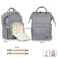 LifeGoods Luiertas Rugzak - Incl. Buggy En Kinderwagen Haken - Complete Set - 23.8 L - Grijs -Babyproducten Verkoop 1200x1200 247