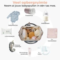 LifeGoods Luiertas Rugzak - Incl. Buggy En Kinderwagen Haken - Complete Set - 23.8 L - Grijs -Babyproducten Verkoop 1200x1200 249