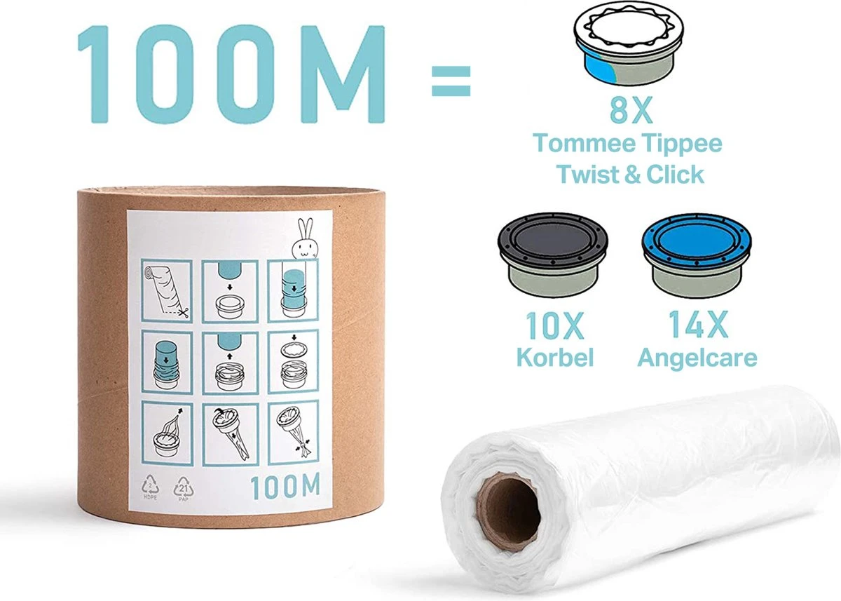 Wonix® - Luieremmers Navulling - Voor 8 Tommee Tippee Twist & Click, 10 Korbel, 14 Angelcare En Meer - 100m 3 Wonix® - Luieremmers Navulling - Voor 8 Tommee Tippee Twist & Click, 10 Korbel, 14 Angelcare En Meer - 100m