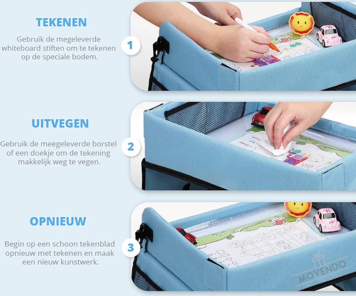 ‘’MOVENDO’’ Reistafel Voor Auto Kinderen – Autotafel – Speeltafel Auto – Travel Tray – Tekentafel – Opvouwbaar Met Tablethouder - Blauw 5 ‘’MOVENDO’’ Reistafel Voor Auto Kinderen – Autotafel – Speeltafel Auto – Travel Tray – Tekentafel – Opvouwbaar Met Tablethouder - Blauw - Afbeelding 3