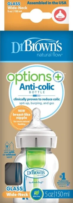 Dr. Brown's Options+ Anti-colic Bottle Brede Hals Fles - Glas - 150 Ml -Babyproducten Verkoop 436x1200