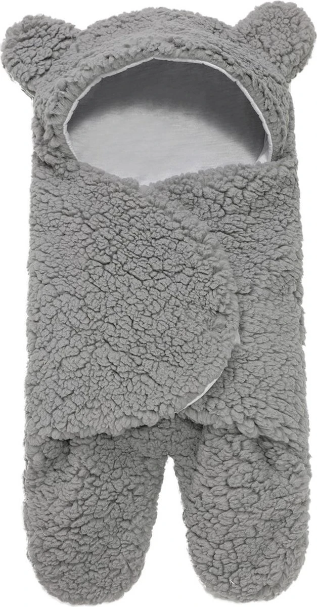 BonBini´s Teddy Bear Wikkeldeken Newborn - Zachte Grijze Teddy Beer Inbakerdoek Newborn Baby - 3-6 Maanden - Grijs