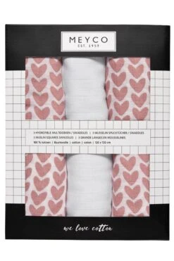 Meyco Knitted Heart Swaddle - 3-pack - Hydrofiel - Pink - 120x120cm -Babyproducten Verkoop 800x1200 4